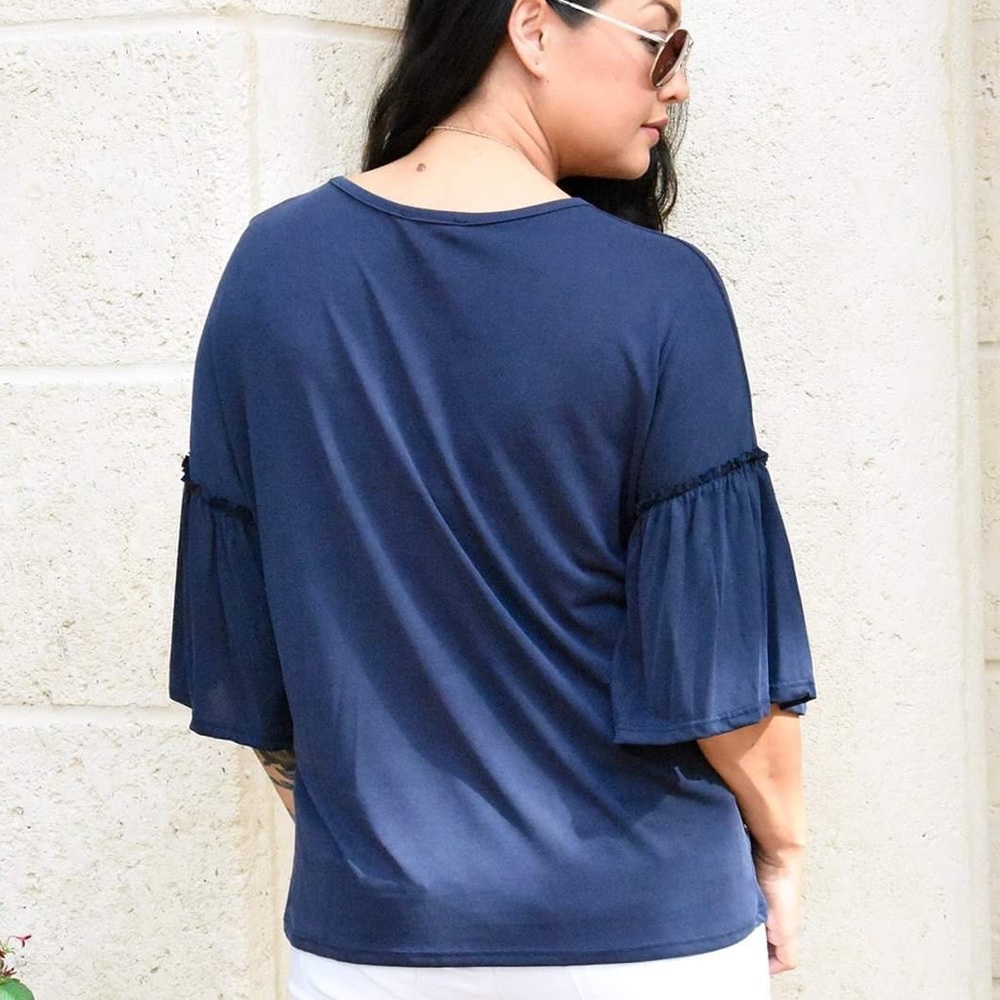 Navy Bell Sleeve Basic Tee - Picture 3 of 4